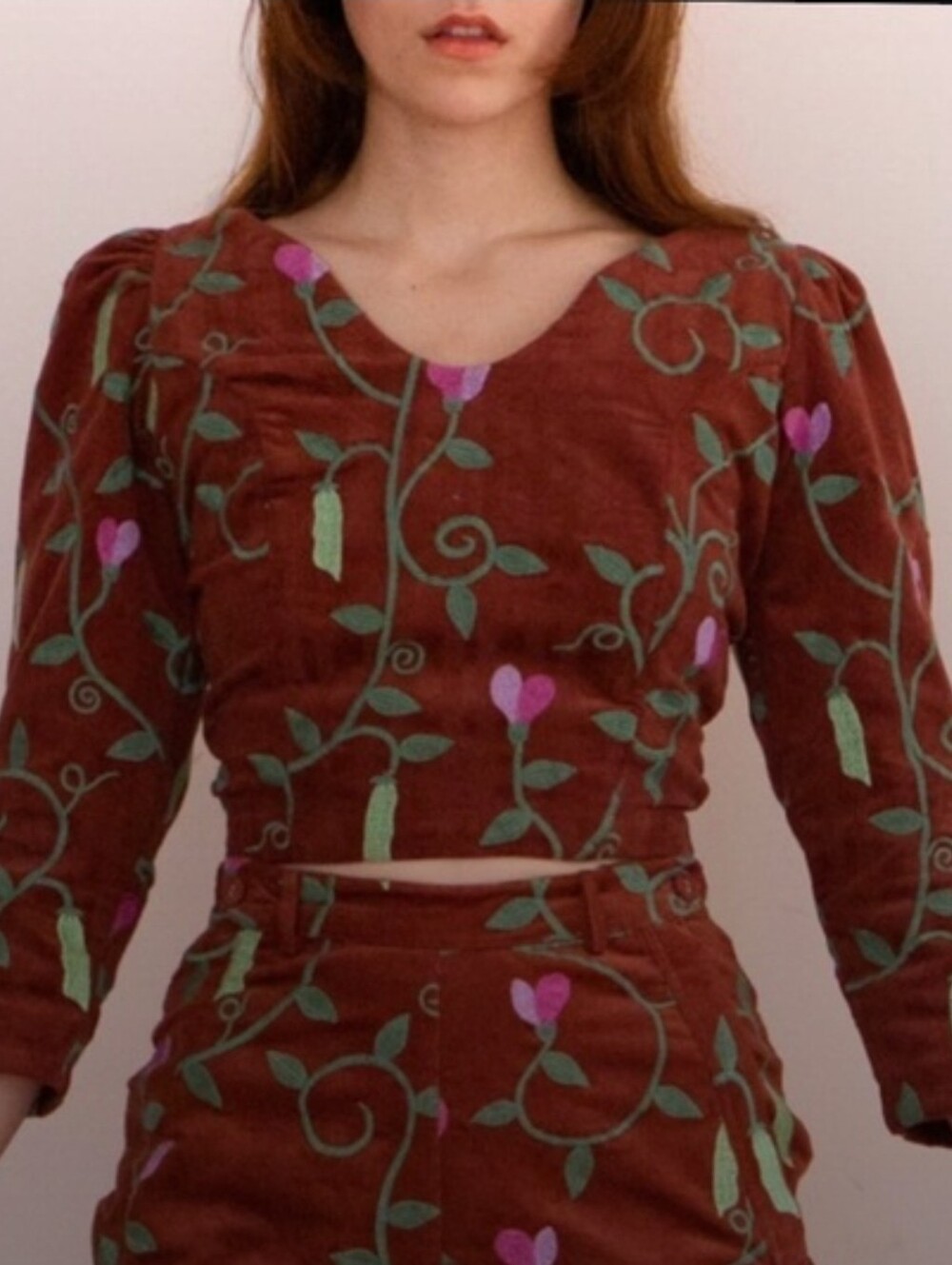 Samantha Pleet Women's Brown Floral Vine Crop Top 6